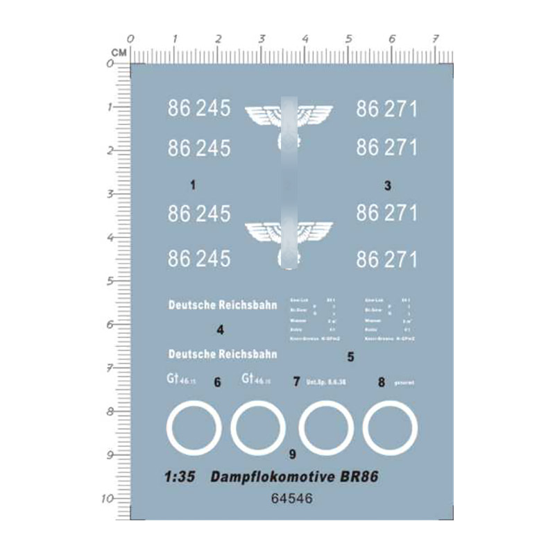 1/35 Dampflokomotive BR86 德国蒸汽机车水贴 64546 白