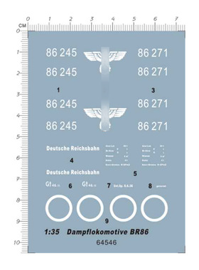 1/35 Dampflokomotive BR86 德国蒸汽机车水贴 64546 白