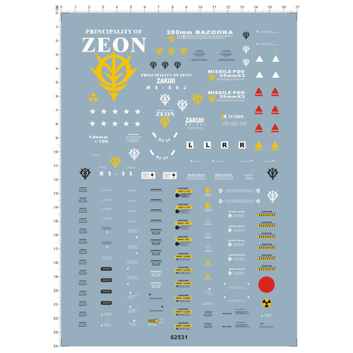GD模型 PG 1/60 Zaku II MS-06J 绿扎古量产型 专用水贴 62531