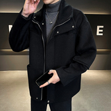 长顺毛工装多口袋夹克休闲双面毛呢大衣拉链款D203-061P485控669，男装夹克，电商D203(原钱塘6011)