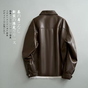 2025进口蛋白皮 潮帅拉风复古休闲皮衣 咖色 控395 98068P295图片