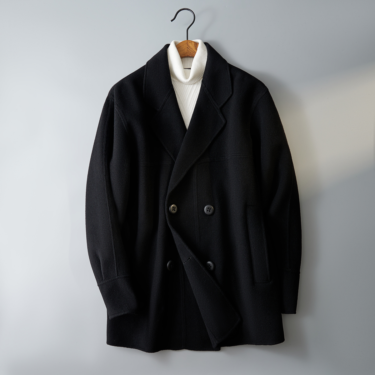 双面毛呢大衣韩版简约明线风衣青年休闲呢子D203-8380P395控598，男装风衣，电商D203(原钱塘6011)