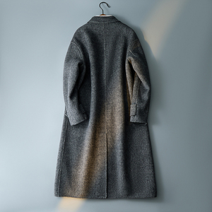 西服领大衣 双排扣休闲毛呢风衣大长款外套混灰色8137P485控788图片