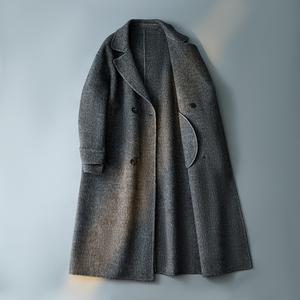 西服领大衣 双排扣休闲毛呢风衣大长款外套混灰色8137P485控788图片
