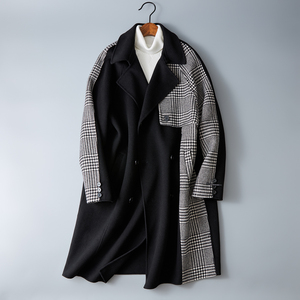 冬新款 双面呢格子拼接 韩版大衣男装外套 863P450控699图片