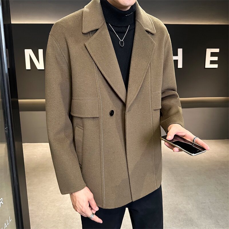 双面呢短款风衣韩版毛呢大衣西装领外套D203-8237P315控499,男装西服套装,电商D203(原钱塘6011)