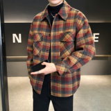 毛呢夹克英伦外套双面衬衫格子韩式喜庆大衣D203-68243P335控599，男装夹克，电商D203(原钱塘6011)