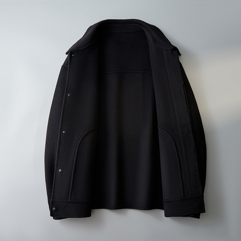 双面呢毛呢大衣外套休闲衬衫领韩版夹克黑色D203-8139P315控499,男装夹克,电商D203(原钱塘6011)