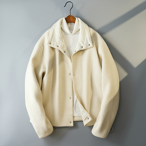 通勤款羊毛针织外套高级感夹克加厚保暖气质羽绒棉服181P200,浅米驼色搭配什么颜色毛衣好看图片