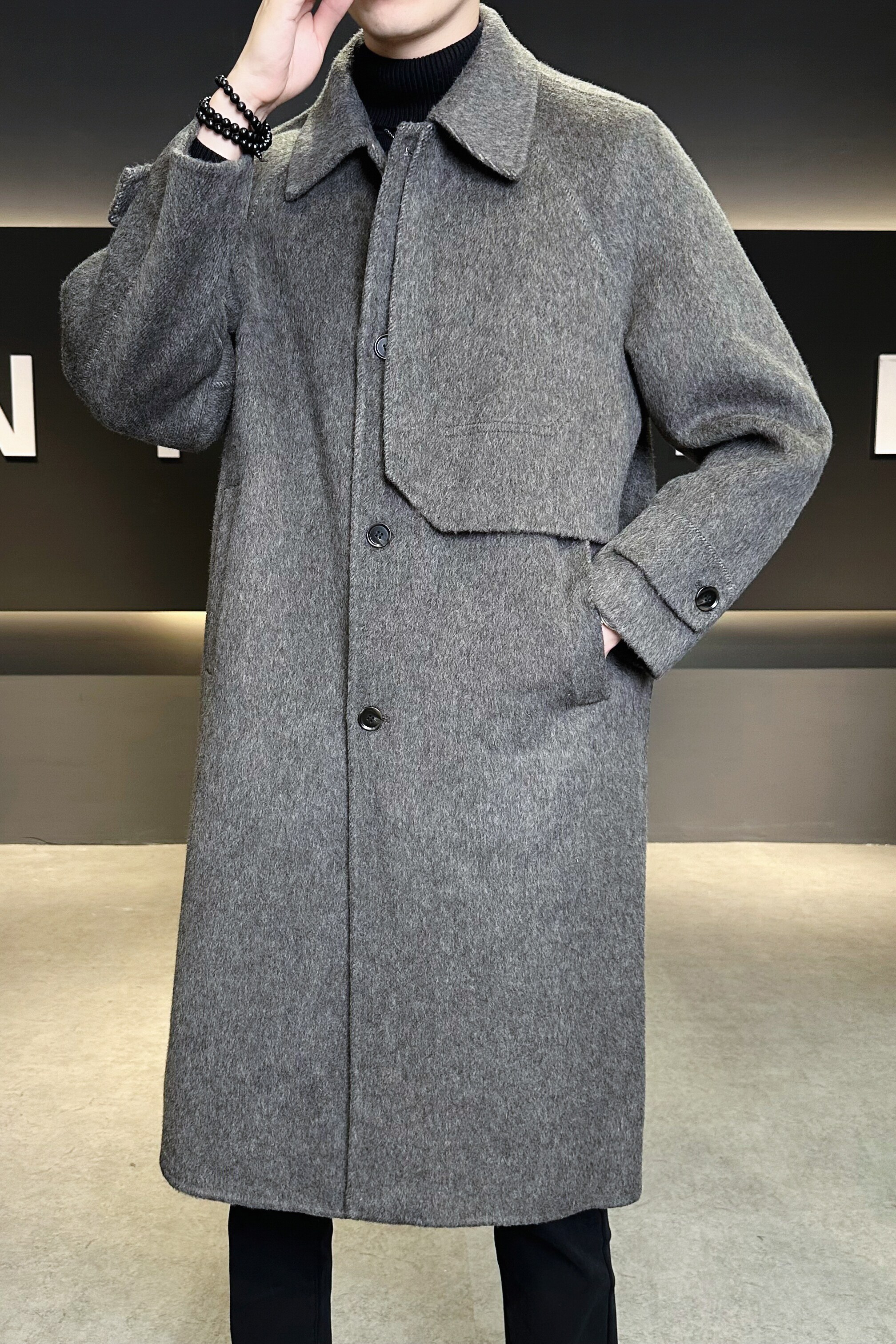 模特图装西装领风衣毛呢双面呢大衣长款钱塘6016-5881P358控558,男装西服套装,电商D203(原钱塘6011)