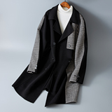 双面呢格子拼接青年西装领中长款韩版毛呢大衣外套863P450控699，男装西服套装，电商D203(原钱塘6011)