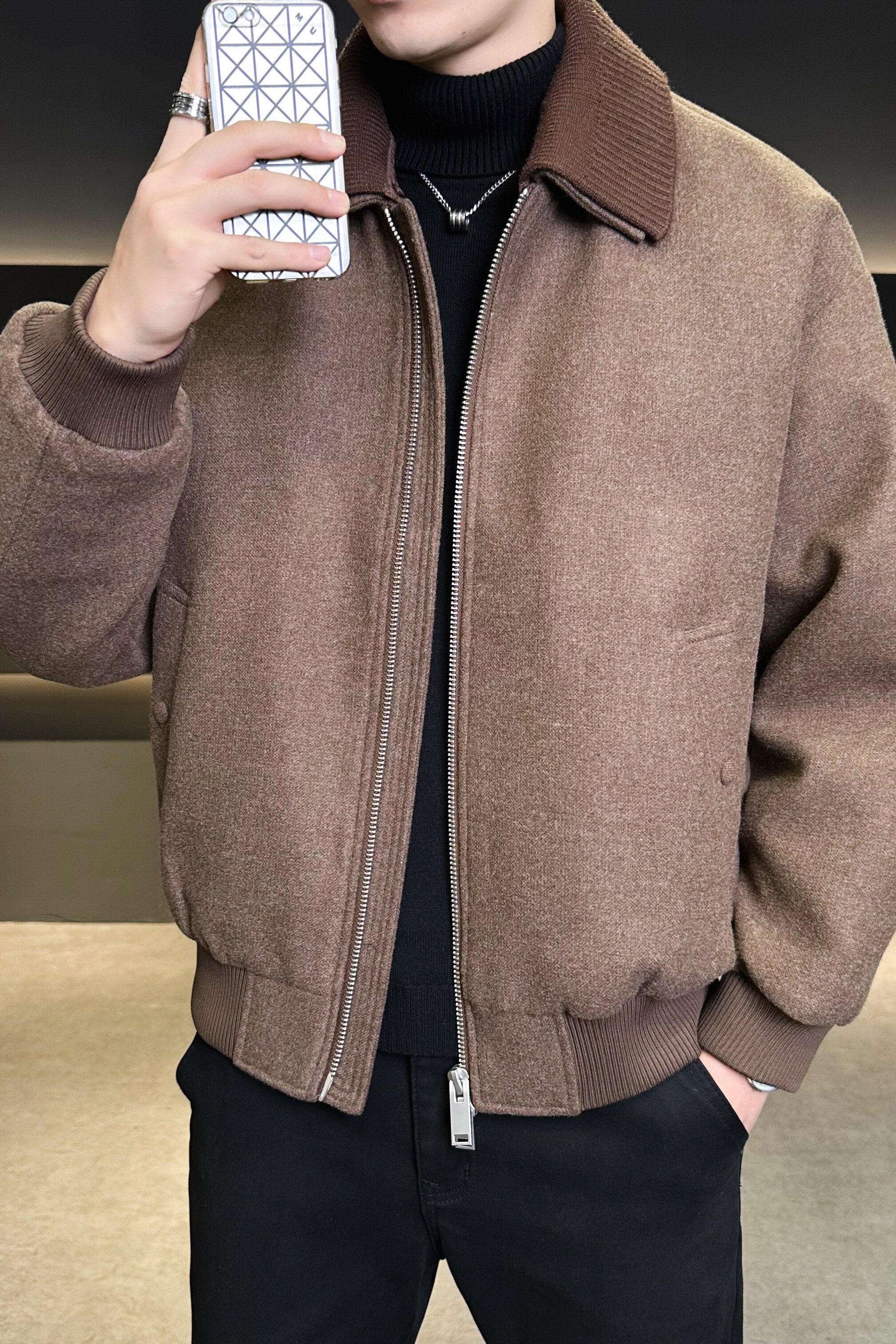 翻领可脱卸毛线领呢子短款夹克羽绒服QT6016-25320P350控699,男装夹克,电商D203(原钱塘6011)