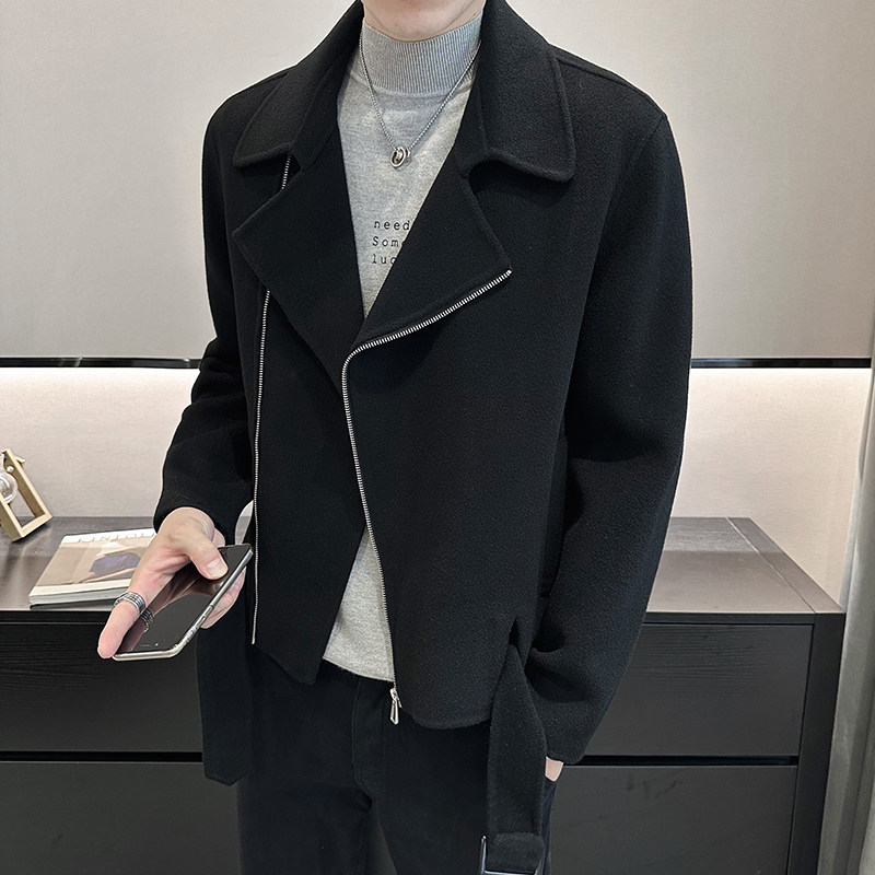 机车短款双面呢夹克斜拉链毛呢大衣外套D203-2030P395价688，男装夹克，电商D203(原钱塘6011)
