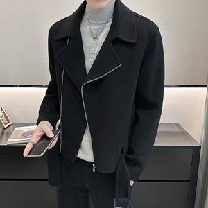 机车短款双面呢夹克 斜拉链毛呢大衣外套 D203-2030P395价688,男装夹克,电商D203(原钱塘6011)