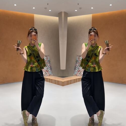 印花新中式两件套上衣搭配裤子