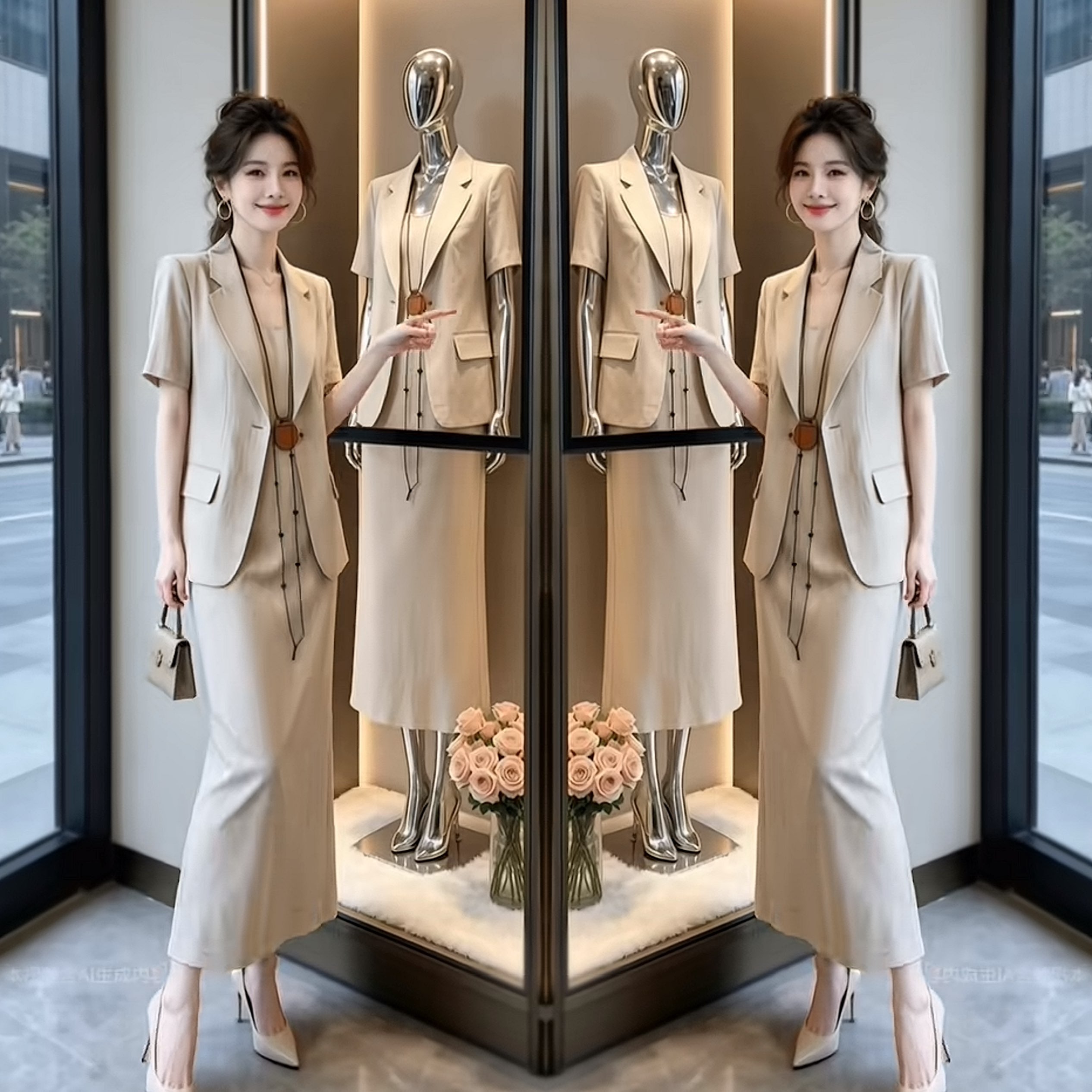 高级感轻奢短袖西装女士两件套