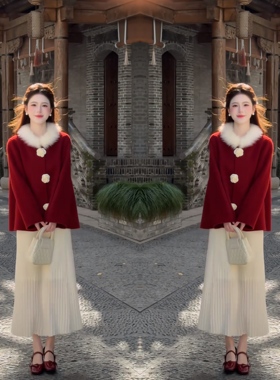 网红冬季红色喜庆气质毛领乖巧2025圣诞洋气可爱减龄温柔外套穿搭