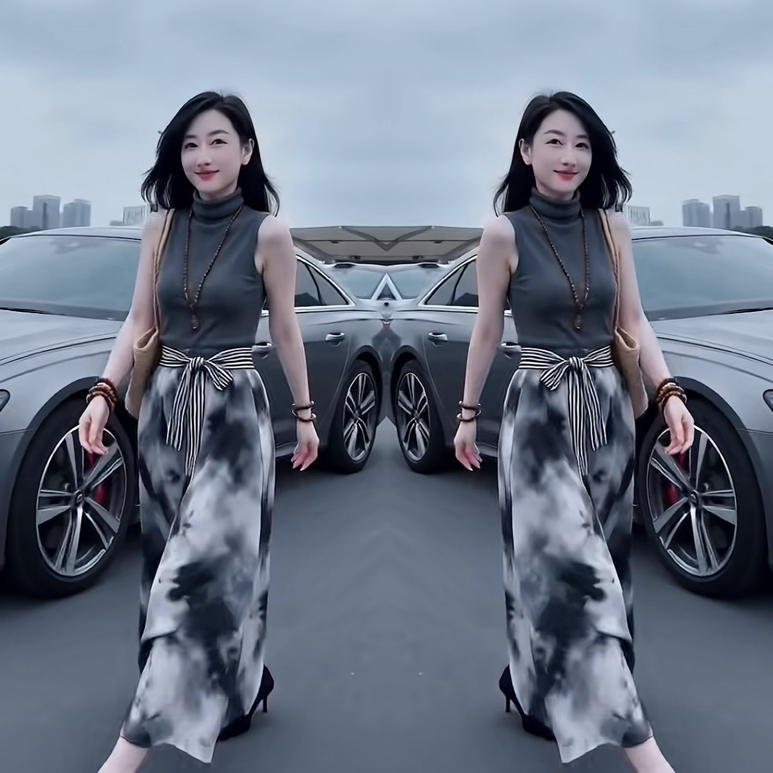 无袖修身气质女装上衣搭配半身裙