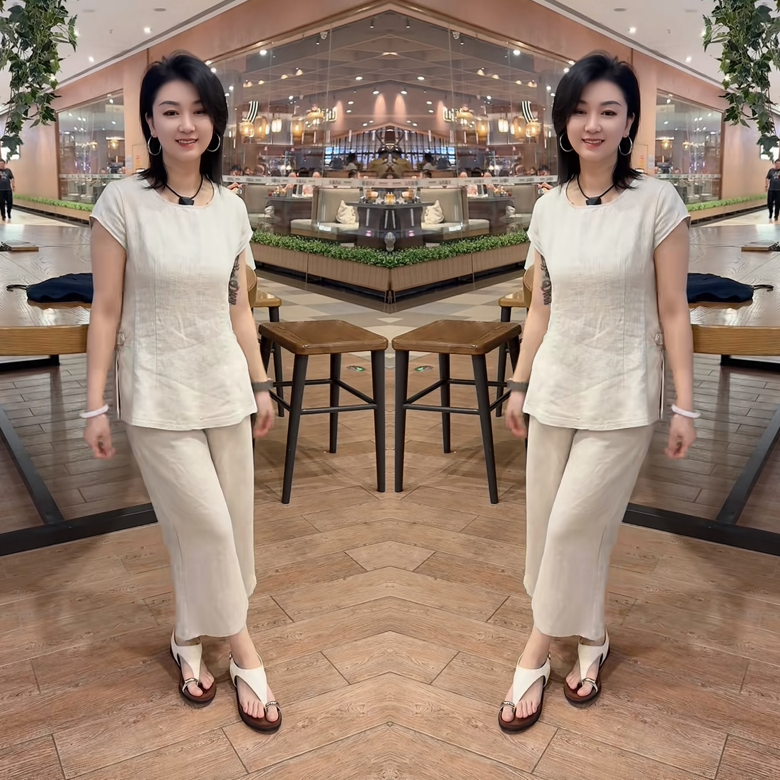 纯色女装两件套上衣搭配裤子穿搭