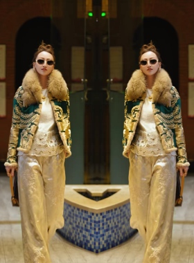 网红新款新中式爆款炸街绿色刺绣花纹短款毛边外套搭配直筒裤穿搭