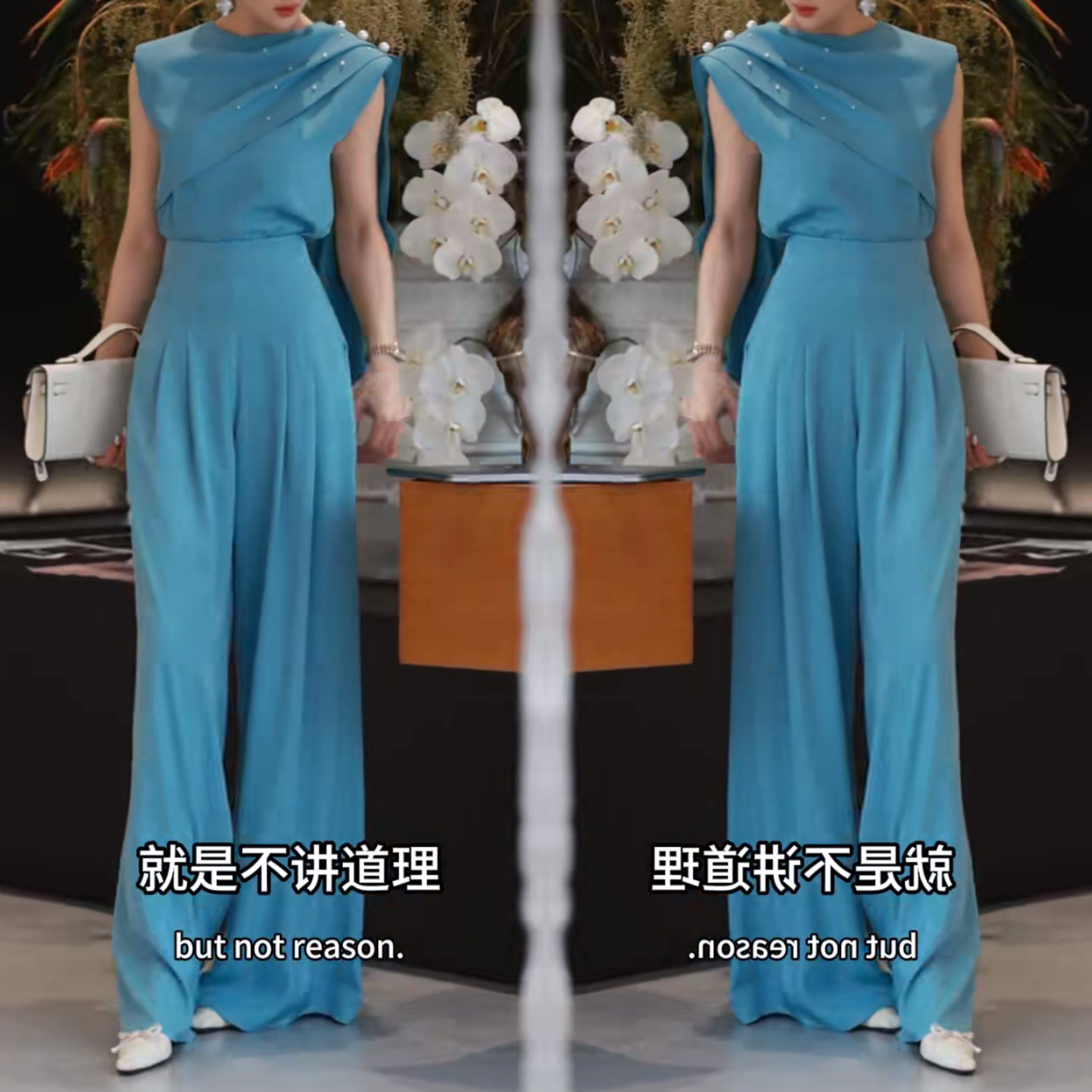 无袖飘带设计感两件套上衣裤子潮
