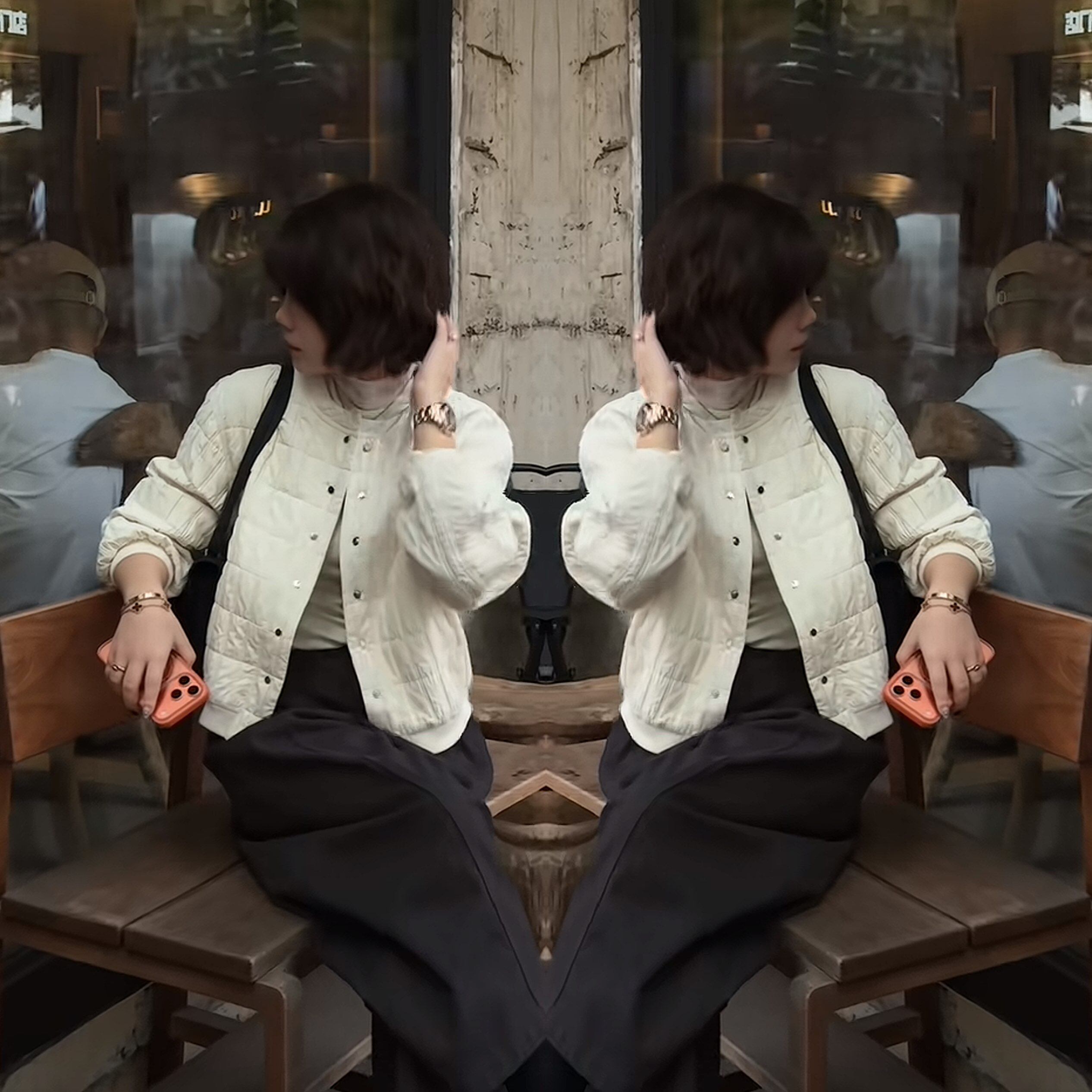 韩版简约圆领薄款棉服外套+裤子