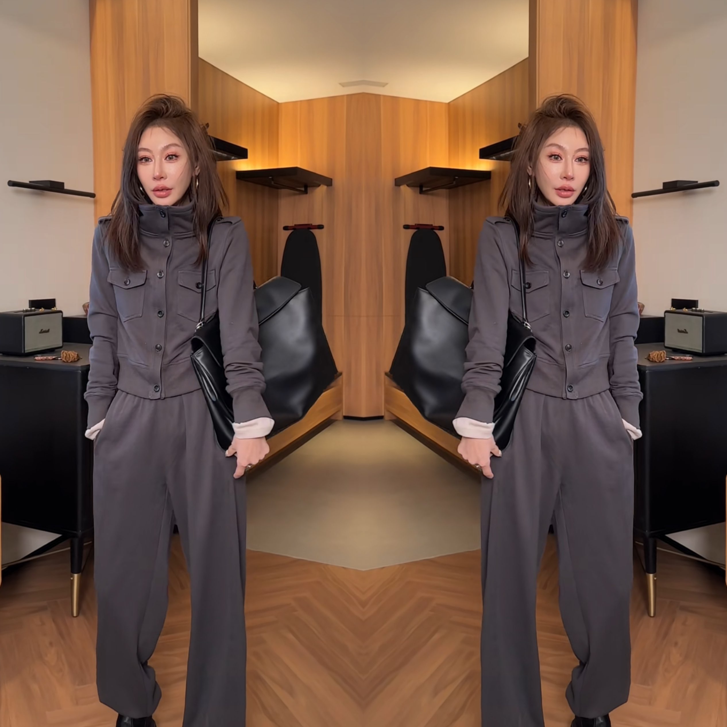 纯色欧货女装韩版两件套外套裤子
