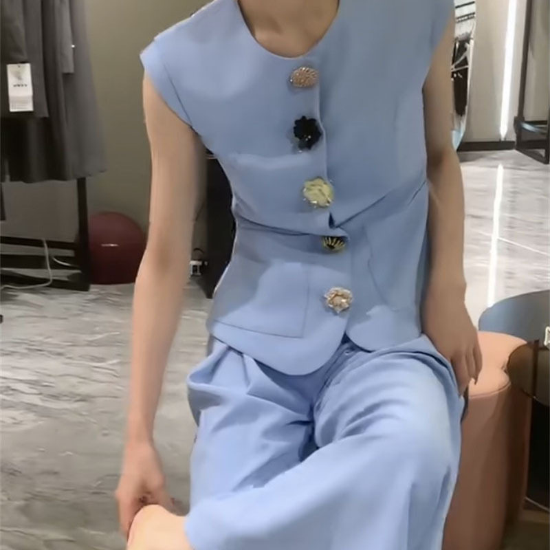 温柔淑女高级开衫马甲直筒裤潮