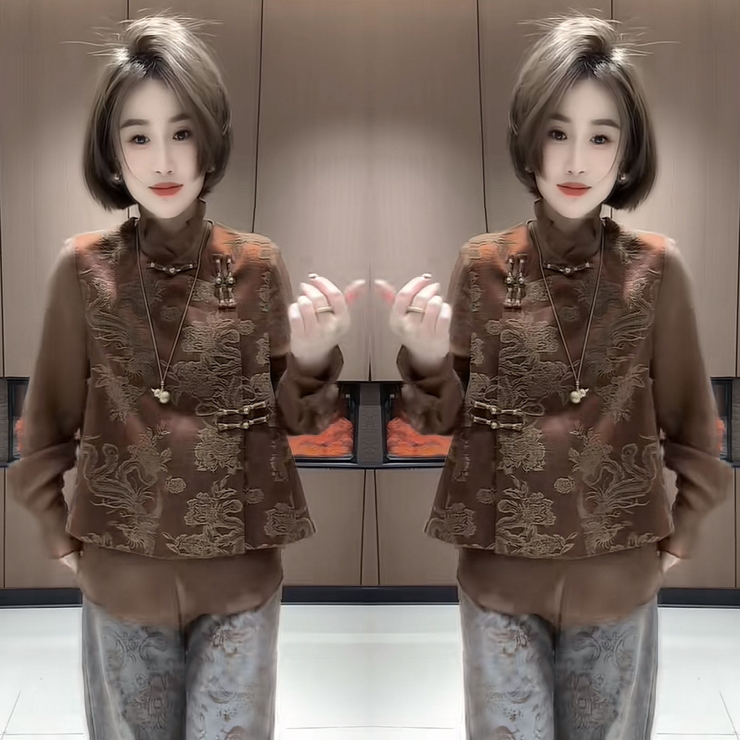 洋气减龄提花盘扣马甲搭配打底衫