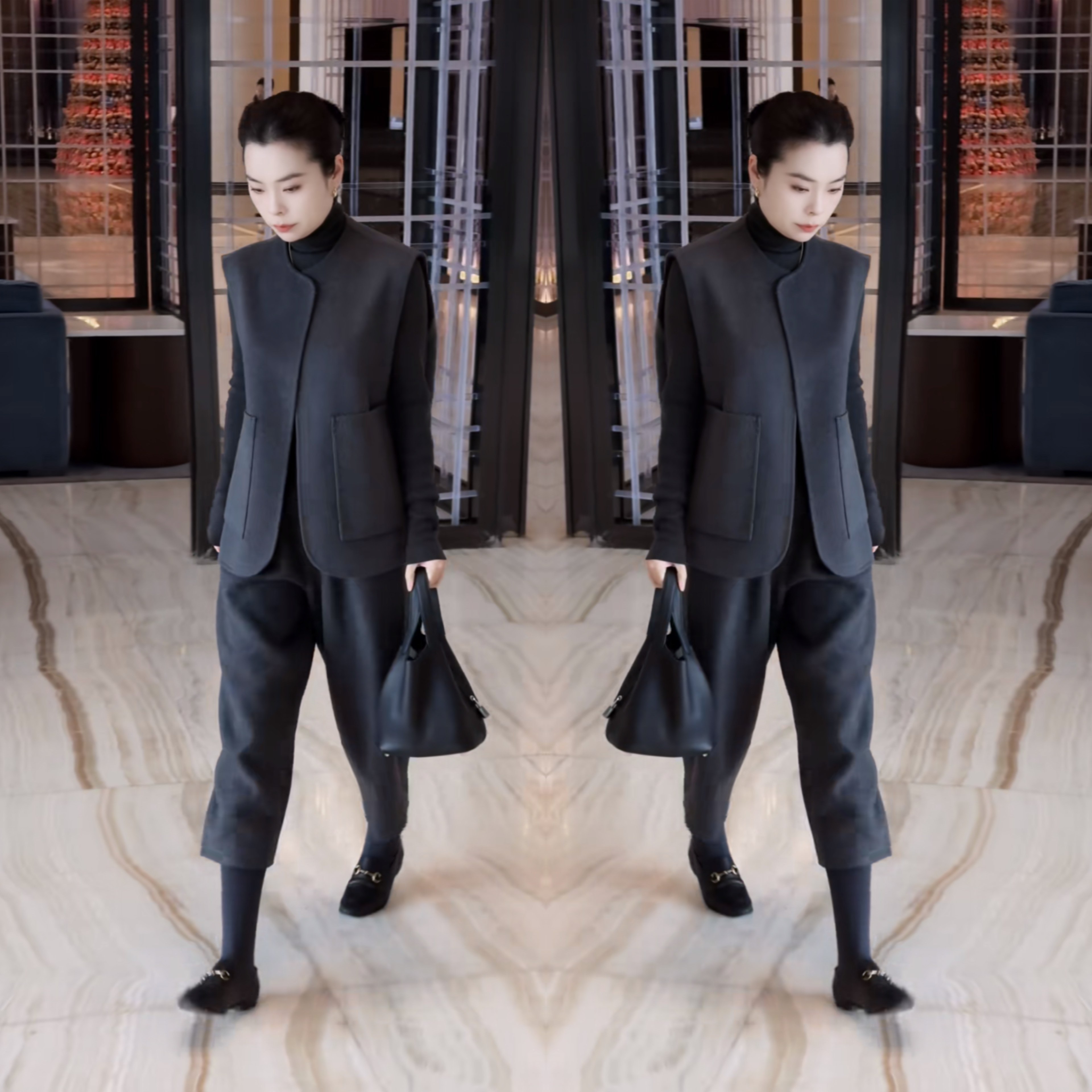 网红冬季轻奢2025小众简约松弛时髦马甲搭配打底洋气垂感七分长裤