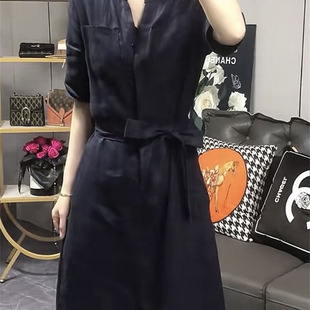 爆款 欧洲站女2025夏季 纯色垂感职业办公连衣裙轻薄小众简约休闲风