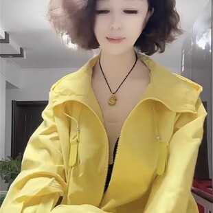 网红爆款女装2025春季黄色清新阳光透气速干冲锋衣外套宽松运动裤