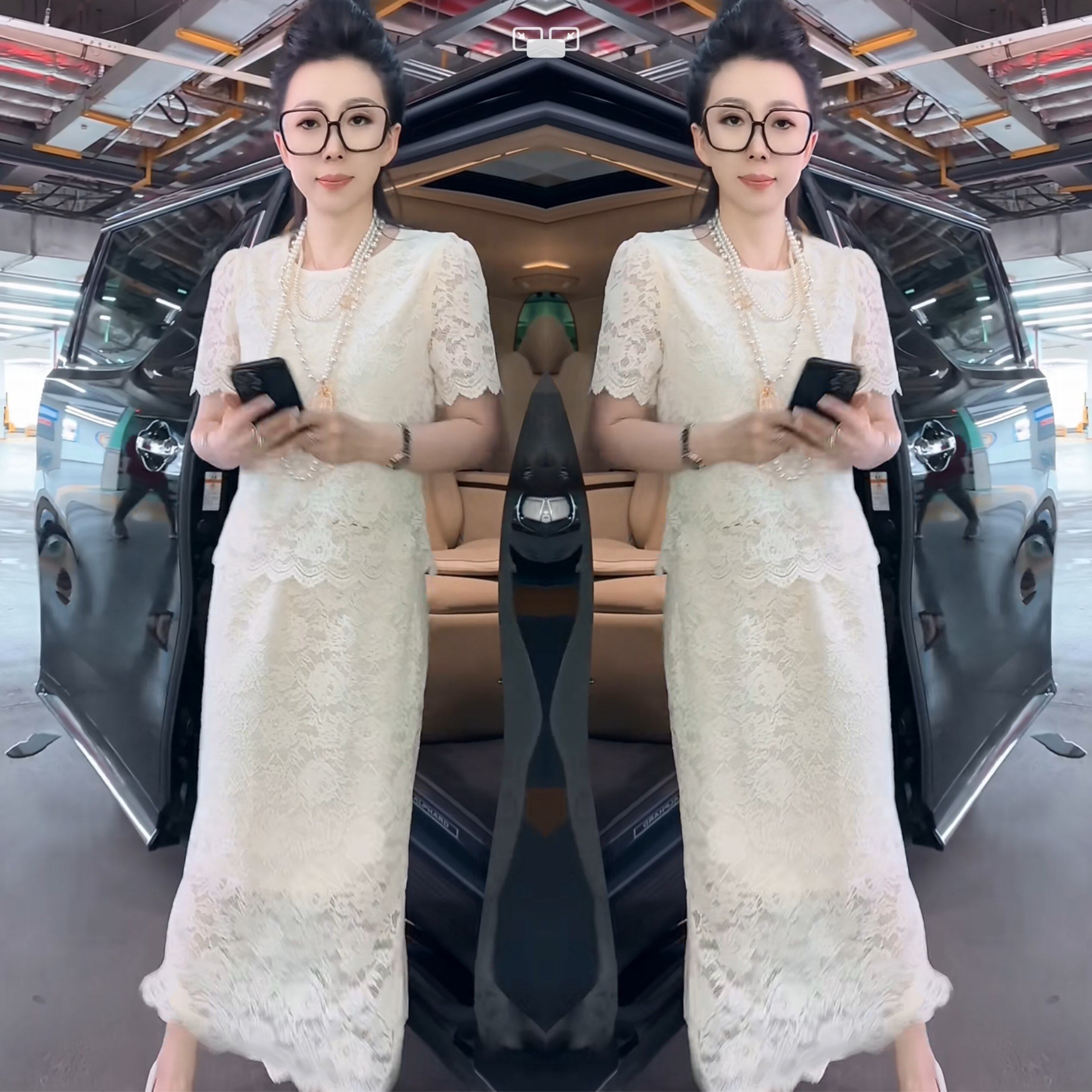 蕾丝设计感重工短袖上衣半身裙