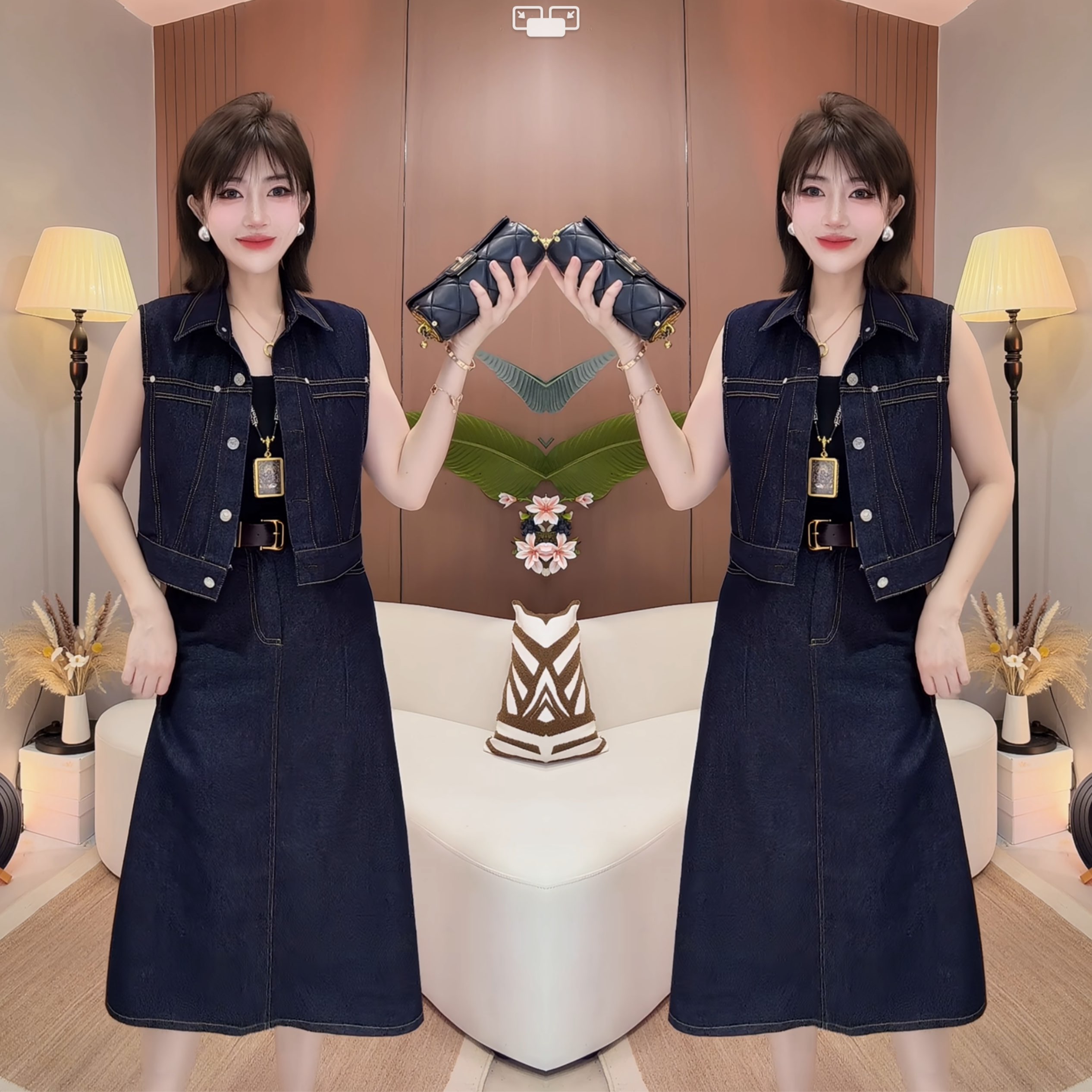 轻奢欧货女装无袖马甲搭配半身裙