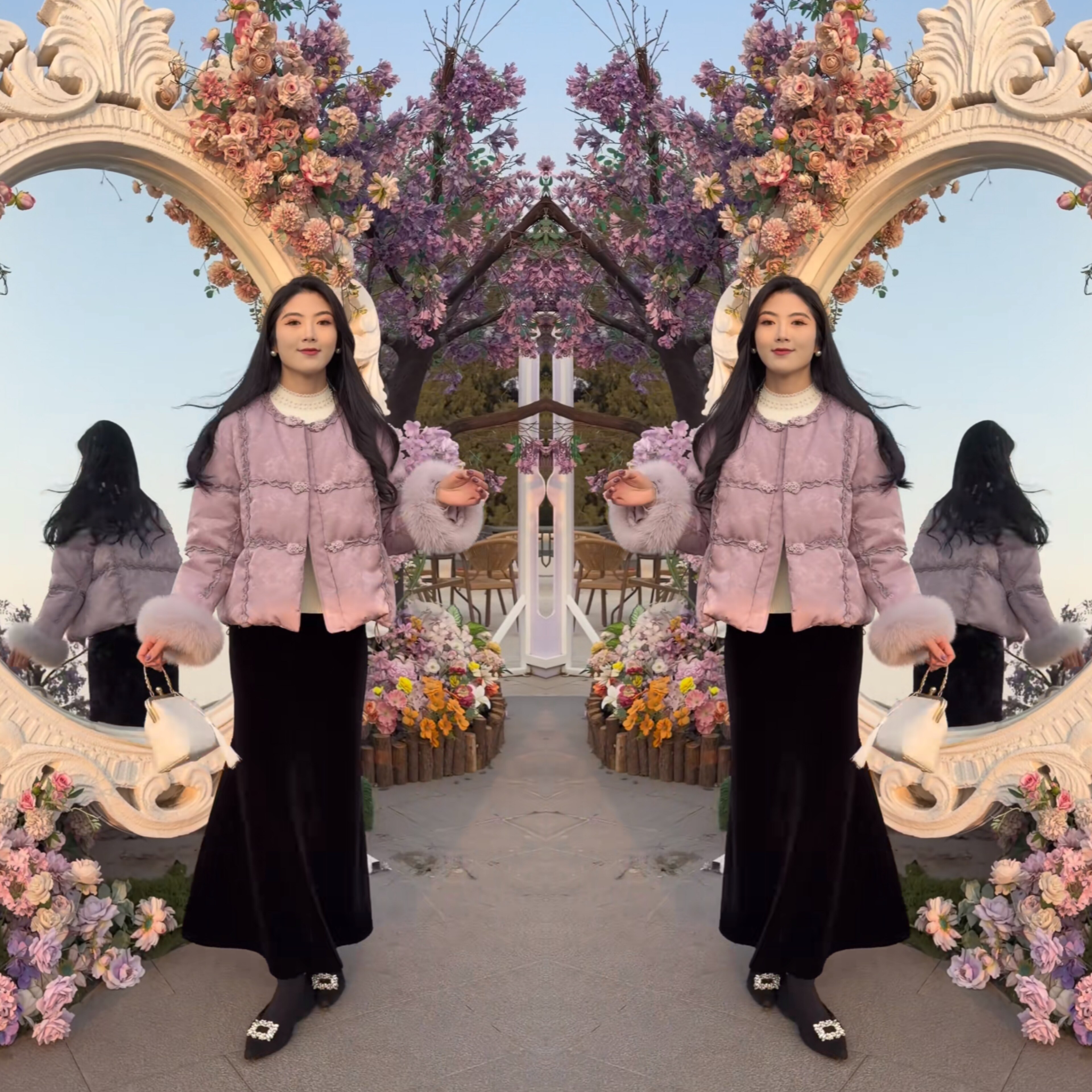 精致开衫保暖毛毛袖口棉服外套