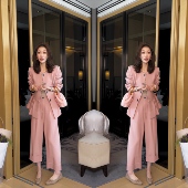 垂感直筒裤 一整套粉嫩甜美荷叶边设计感办公西装 网红女装 2026春季