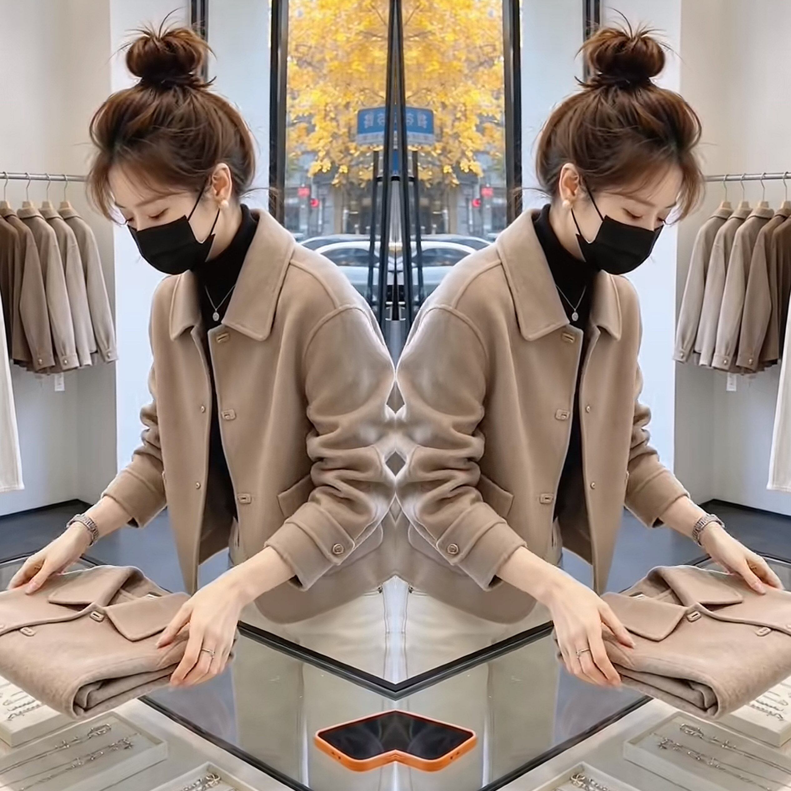 休闲纯色毛呢百搭韩版女士外套