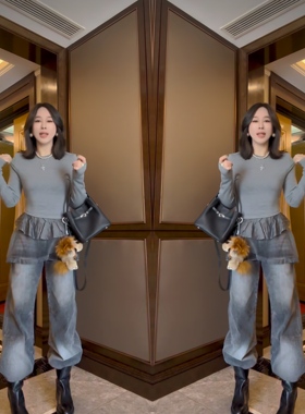 网红爆款炸街灰色修身韩系潮流2025显瘦网纱拼接设计感打底衫穿搭