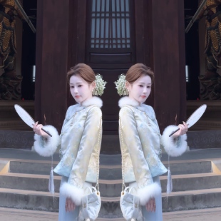 新中式国潮风2026轻奢蓝色清新脱俗刺绣工艺上衣搭配垂感半身裙女