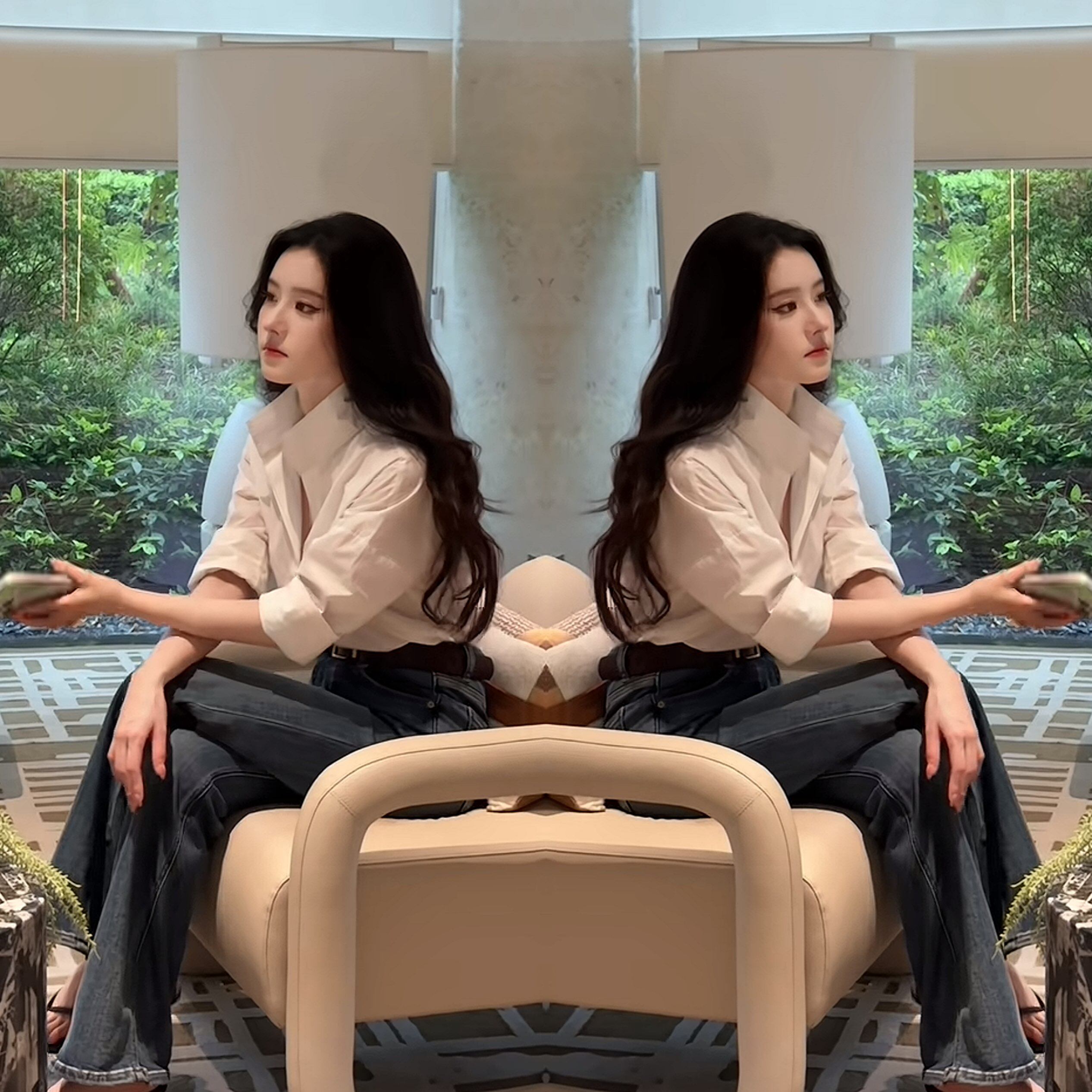 休闲女装衬衫上衣搭配牛仔裤子
