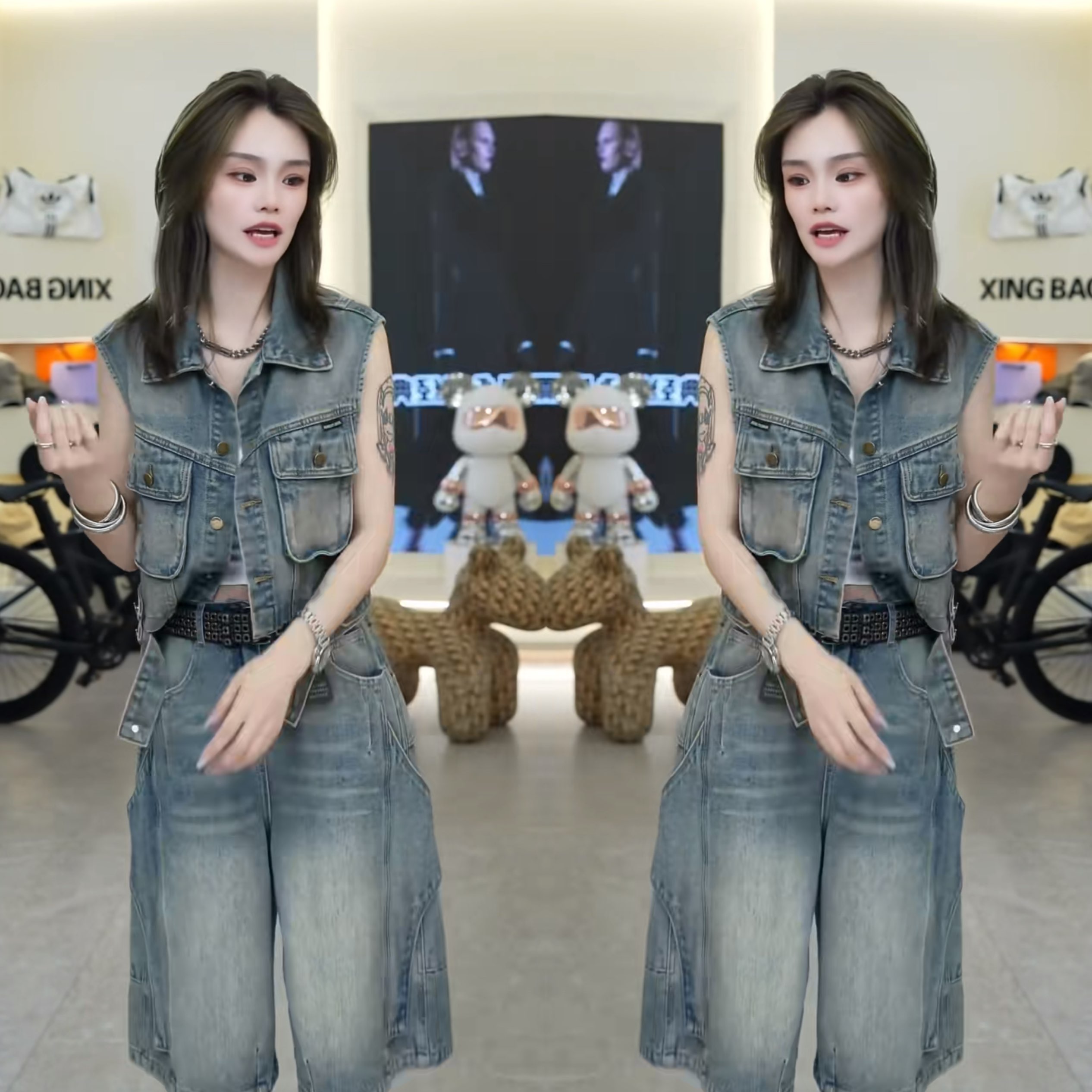 重工复古女装两件套马甲搭配裤子