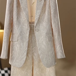 2025夏季爆款炸街中式翻领长袖正肩高级感西服时髦阔腿裤通勤穿搭