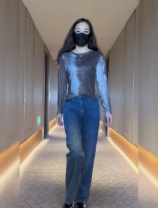 2023春秋新款韩版直筒牛仔裤女显瘦口袋撞色设计感宽松休闲阔腿裤