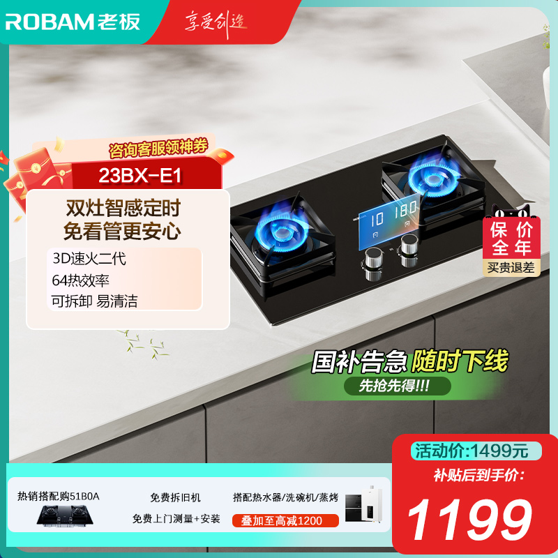 小灶王老板燃气灶23BX-E1天然气煤气灶智感双灶定时关火小尺寸灶