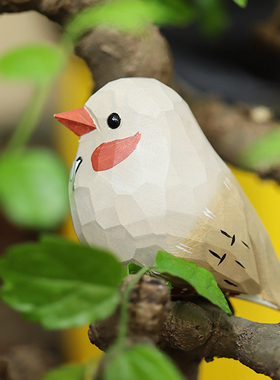 Jay家 珍珠鸟 手工木雕小鸟 实木桌面装饰摆件 小肥啾 生日礼物