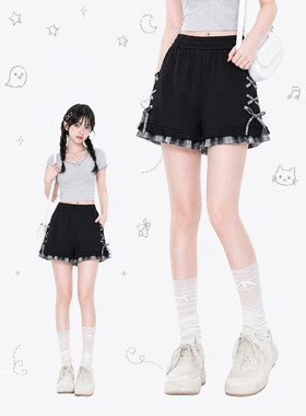 自然涩甜酷黑色A字休闲短裤女夏