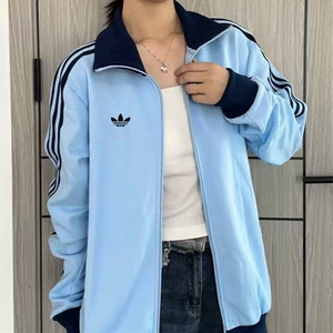 品牌折扣丨春秋立领男女卫衣休闲宽松开衫运动卫衣三条杠情侣上衣