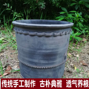 手工泥瓦盆家用阳台地面盆栽土花盆君子兰盆透气高筒泥盆 特大老式