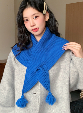 蓝色针织披肩外搭女2026新款秋冬韩系高级氛围感保暖百搭斗篷围巾