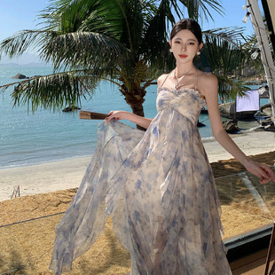 泰国三亚风法式绝美沙滩裙女海边度假超仙性感露背显瘦吊带连衣裙
